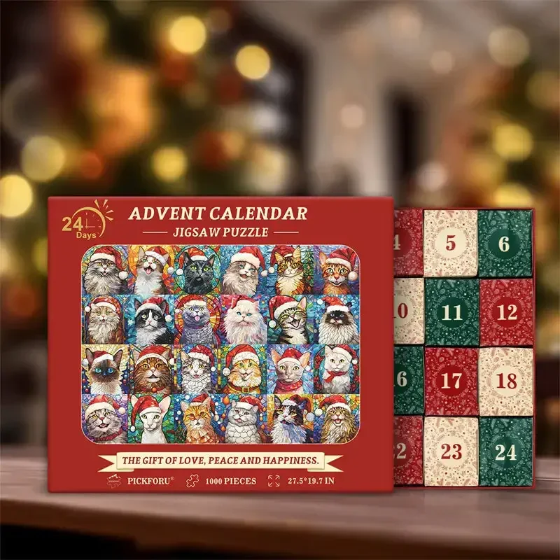 Happy Christmas Cats Advent Calendar Jigsaw Puzzle Cat Christmas Puzzle Calendar Christmas Cat Countdown Puzzle Calendar
