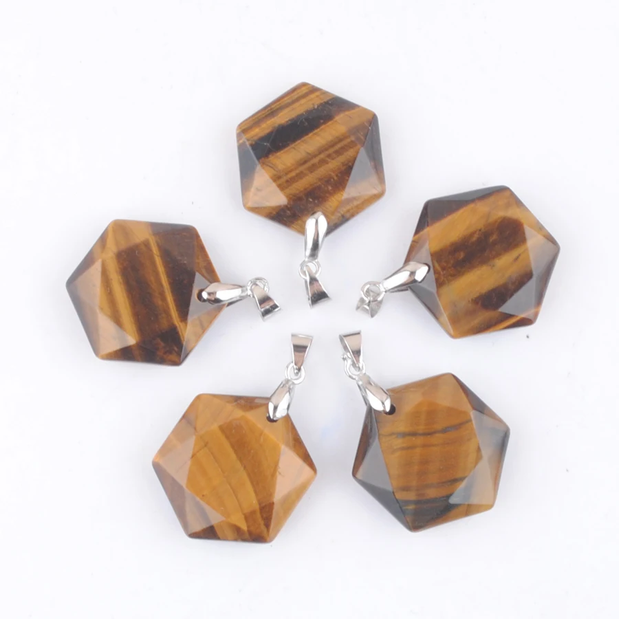 New Fashion Natural Tigers Eye Stone Pendants Faceted Polygon Reiki Healing Chakra Charm Luck Jewelry Good Quality 5Pcs AN4381