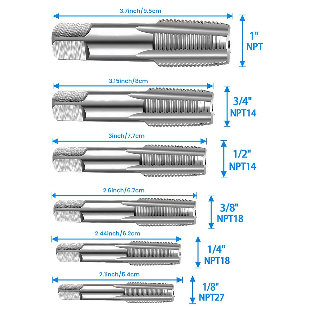 Podofo NPT-Gewindeschneidset 6-teilig 1" 3/4" 1/2" 3/8" 1/4" 1/8" Kohlenstoffstahl Handgewindeschneider-Set Gewindeschneidwerkzeug-Kit – Detail 6