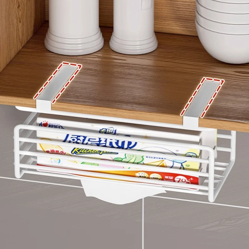 Tissue Box Under Cabinet Paper Towel Holder Multi-functional Iron Strong Load-bearing Paper Towel Rack Desk Kitchen Accessories