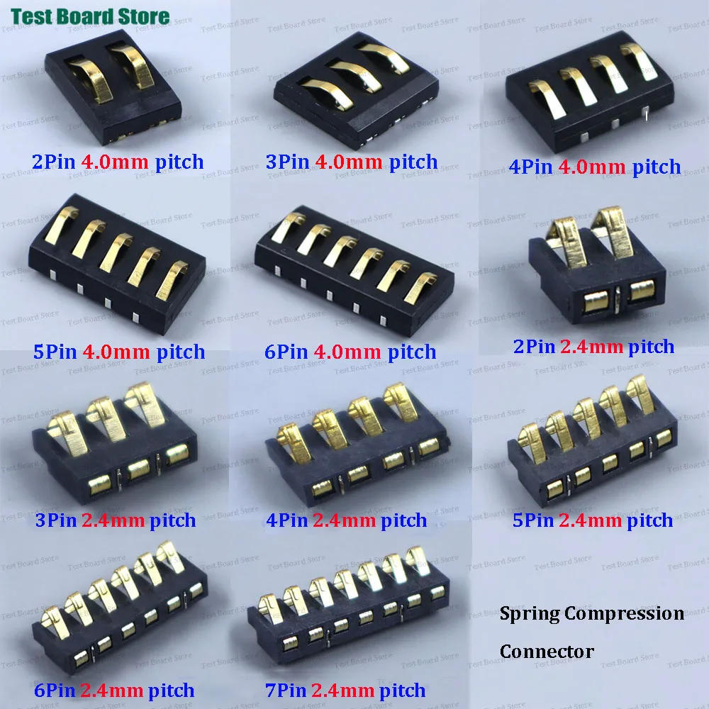 2Pcs/lot Spring Compression Contact 4.0 MM Pitch 2.5mm 2 3 4 5 6 7Pin Male Connector Surface Mount Battery Reflow Solder PCB