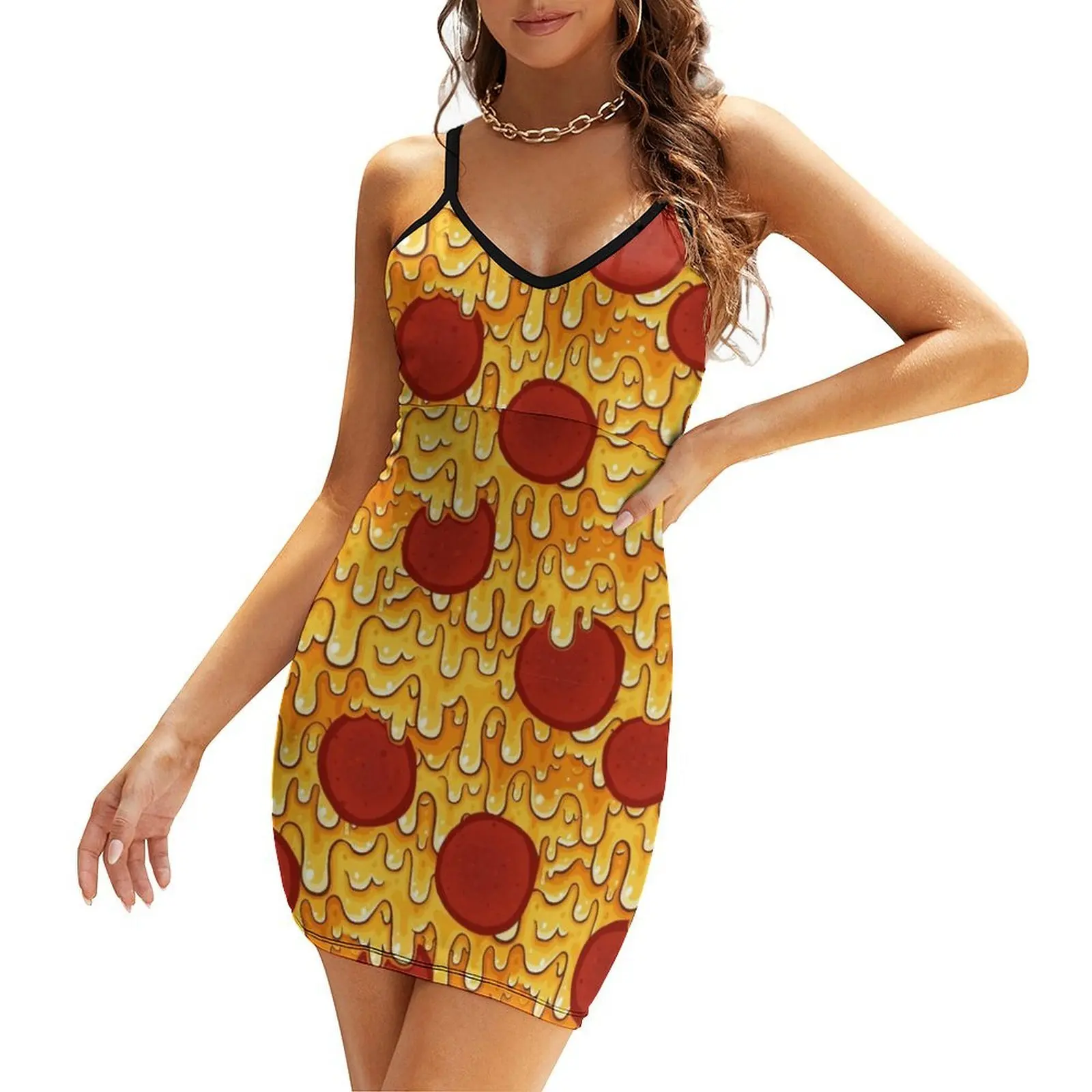 فستان Pepperoni Pizza Pattern Sling فستان مثير مثير للنساء فساتين لحفلات الزفاف فساتين فاخرة ملابس جمالية