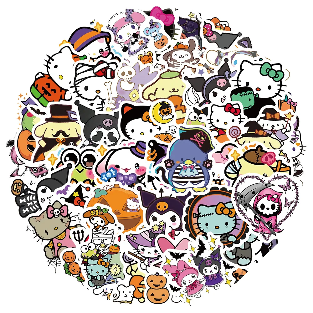 52Pcs Halloween Stickers Black Rice Anime Stickers Children's Rewards Guitar Mobile Phone Notebook Stickers Children's Toys