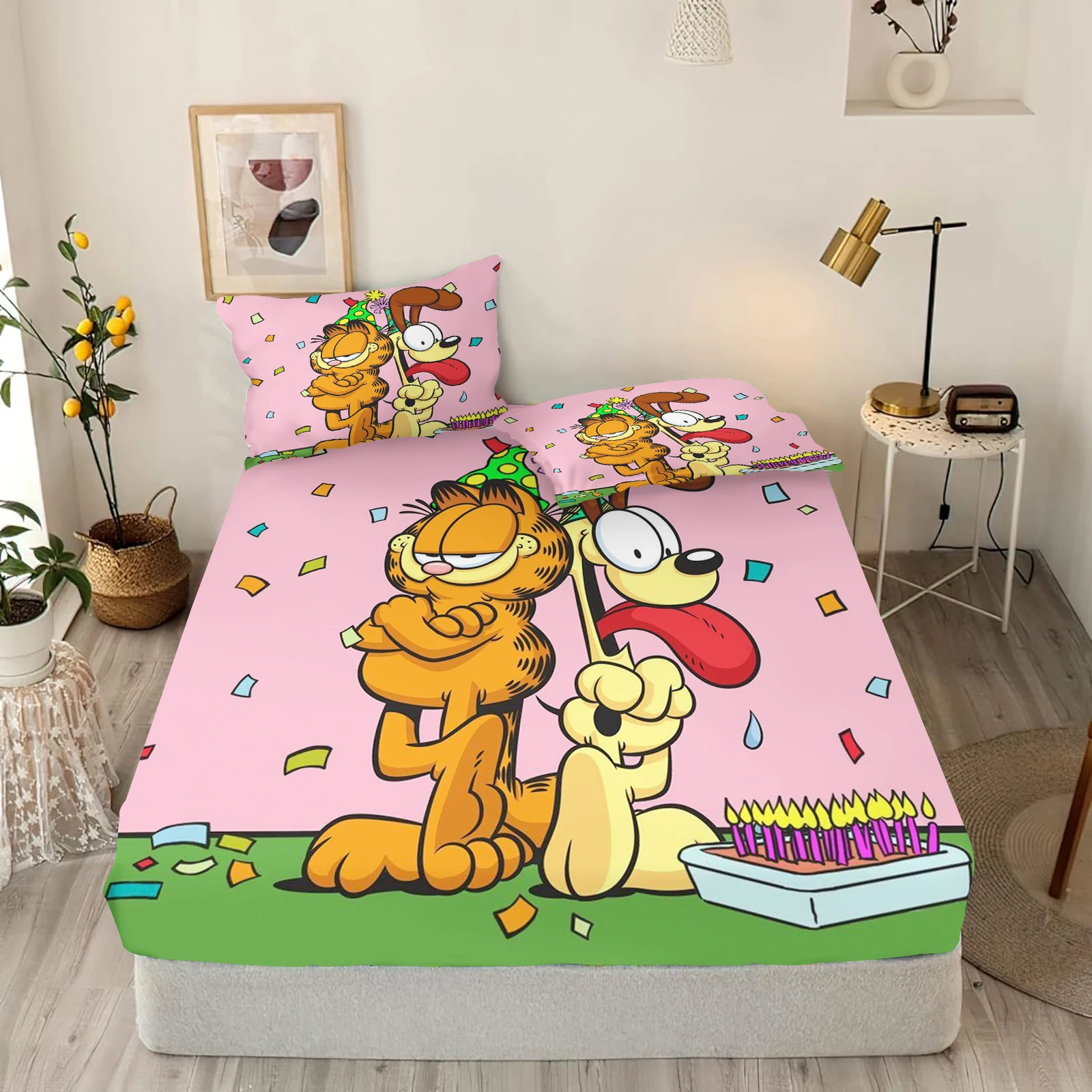 

Garfield Fitted Sheet Cat Children Polyester Coverage Sheets Cartoon Cover Elastic Cute Dream Digital Printing Bedding