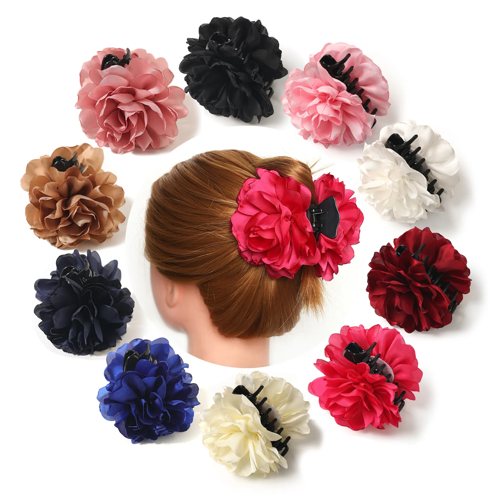 Nueva flor de Camelia francesa, pinza para el pelo de satén de Color sólido para niñas, horquilla elegante y romántica, accesorios para el cabello para escenario