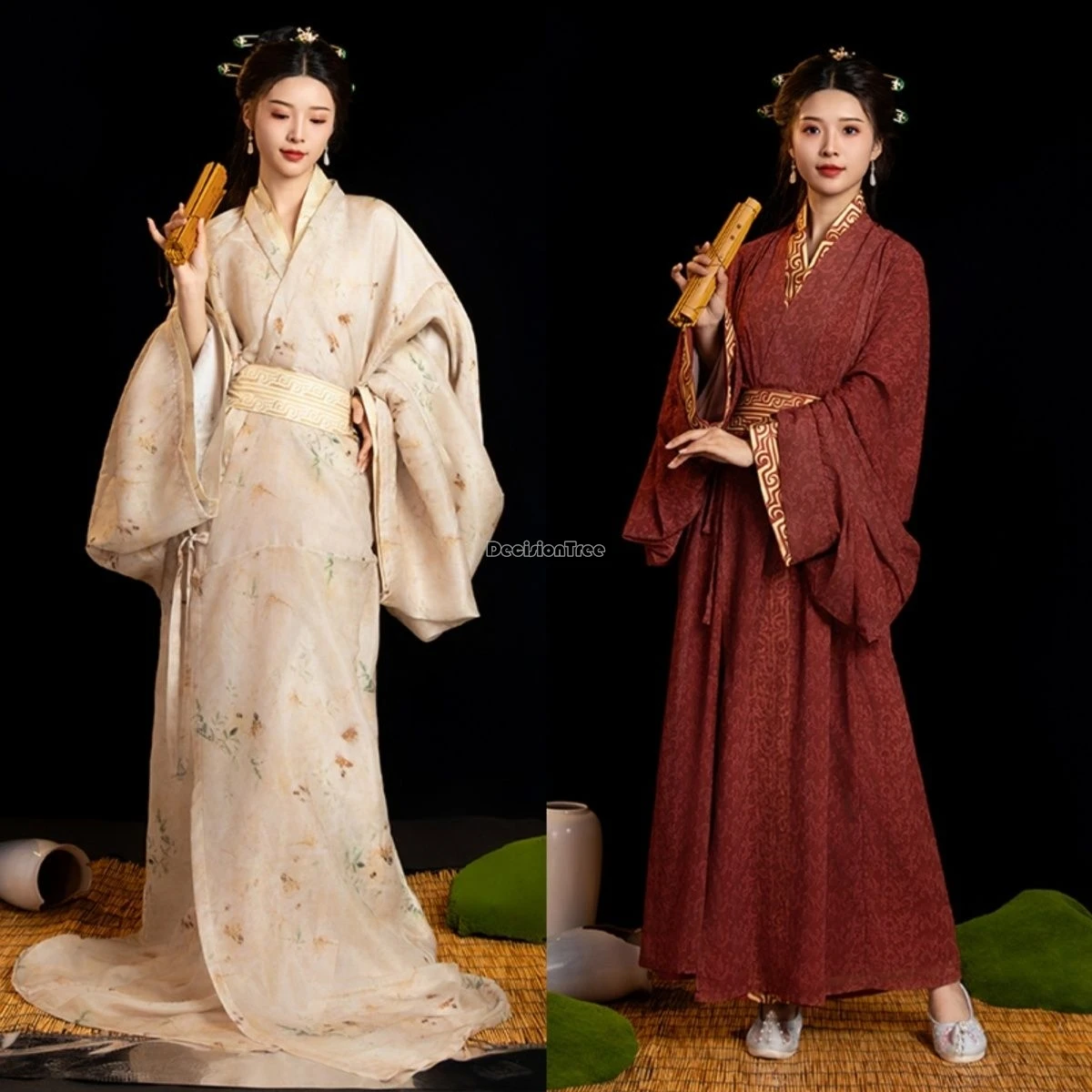 

2024 chinese ancient qin dynasty hanfu robe restoration hanfu women cross collar big sleeve printed elegant loose hanfu set w841