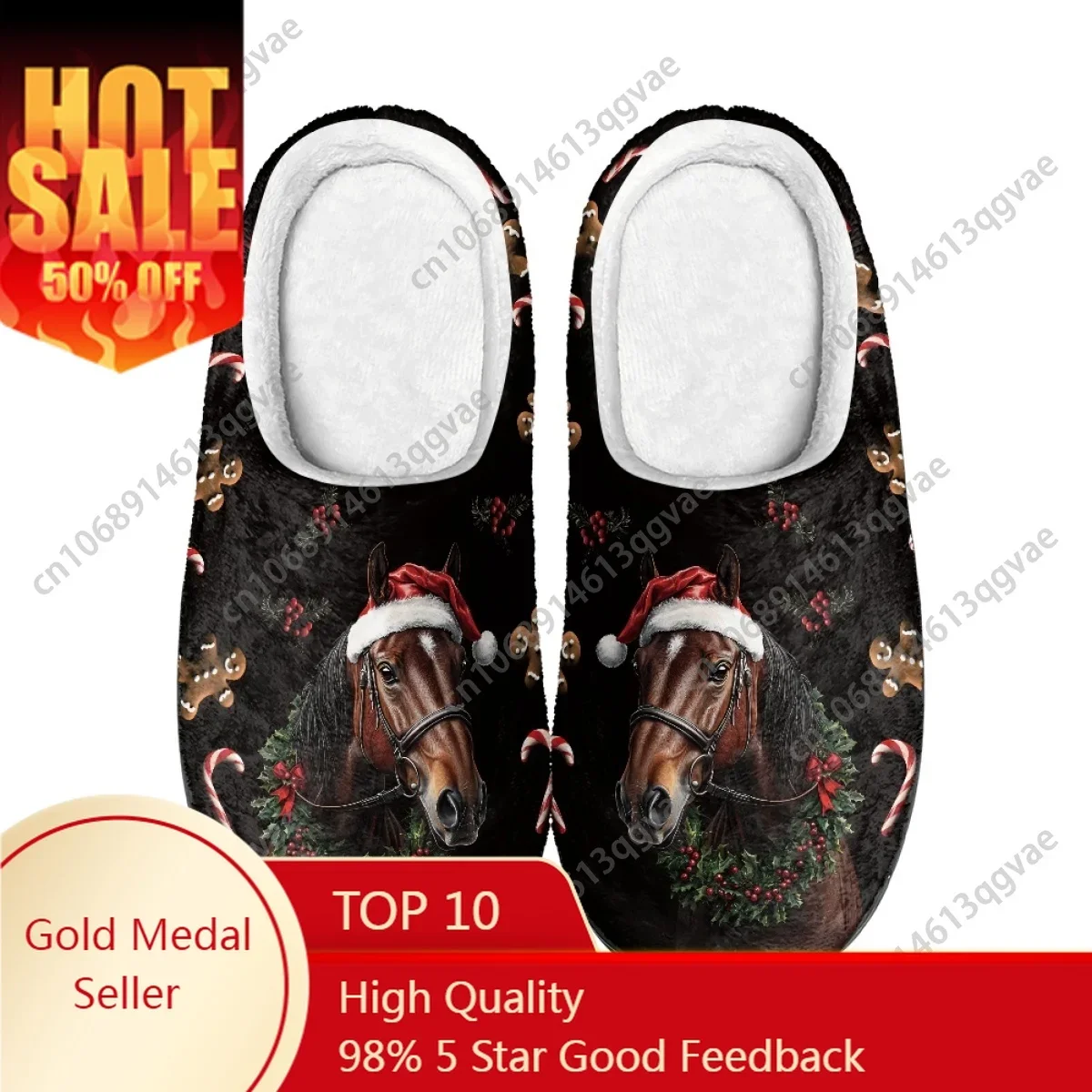 

Christmas Steed Wreath Gingerbread Candy Cane Home Cotton Slippers Mens Womens Teenager Plush Bedroom Keep Warm Custom Slipper