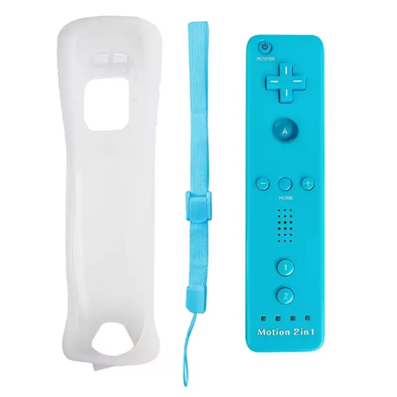 Y44A 2in1 Wireless Game Controller for Wii Console, Remote Gamepad Joystick with Silicone Case, for Wii, Straight Handle, Blue