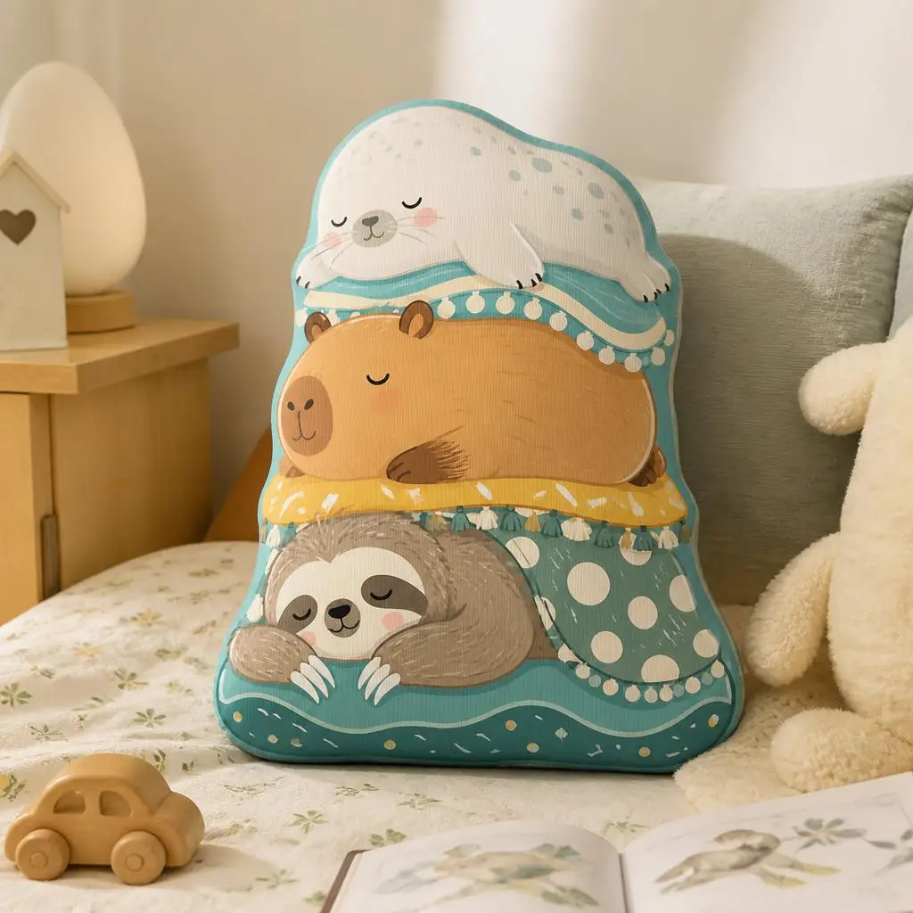 Sleeping Animal Stack Shaped Throw Pillow Cute Seal Capybara Sloth Cushion for Lazy Weekend Bedroom Sofa Home Decor Gift