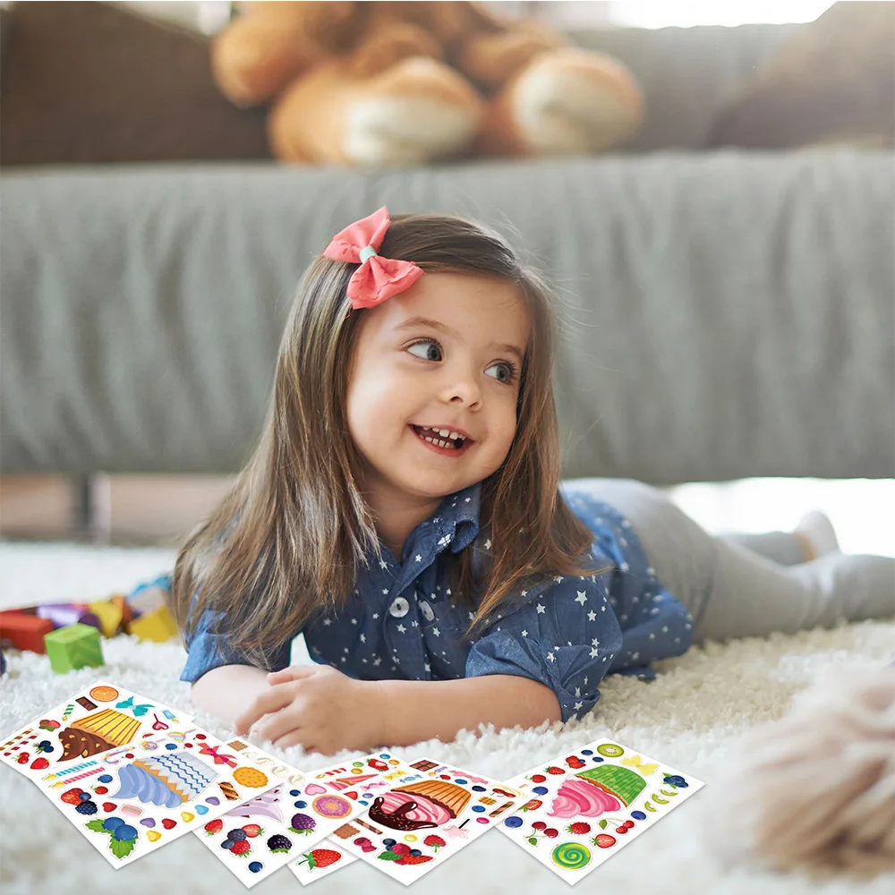 اصنع أوراق ملصقات كب كيك للأطفال، قم بإنشاء ملصقات ألغاز كب كيك الخاصة بك، هدايا عيد ميلاد الأطفال، شارات الحفلات