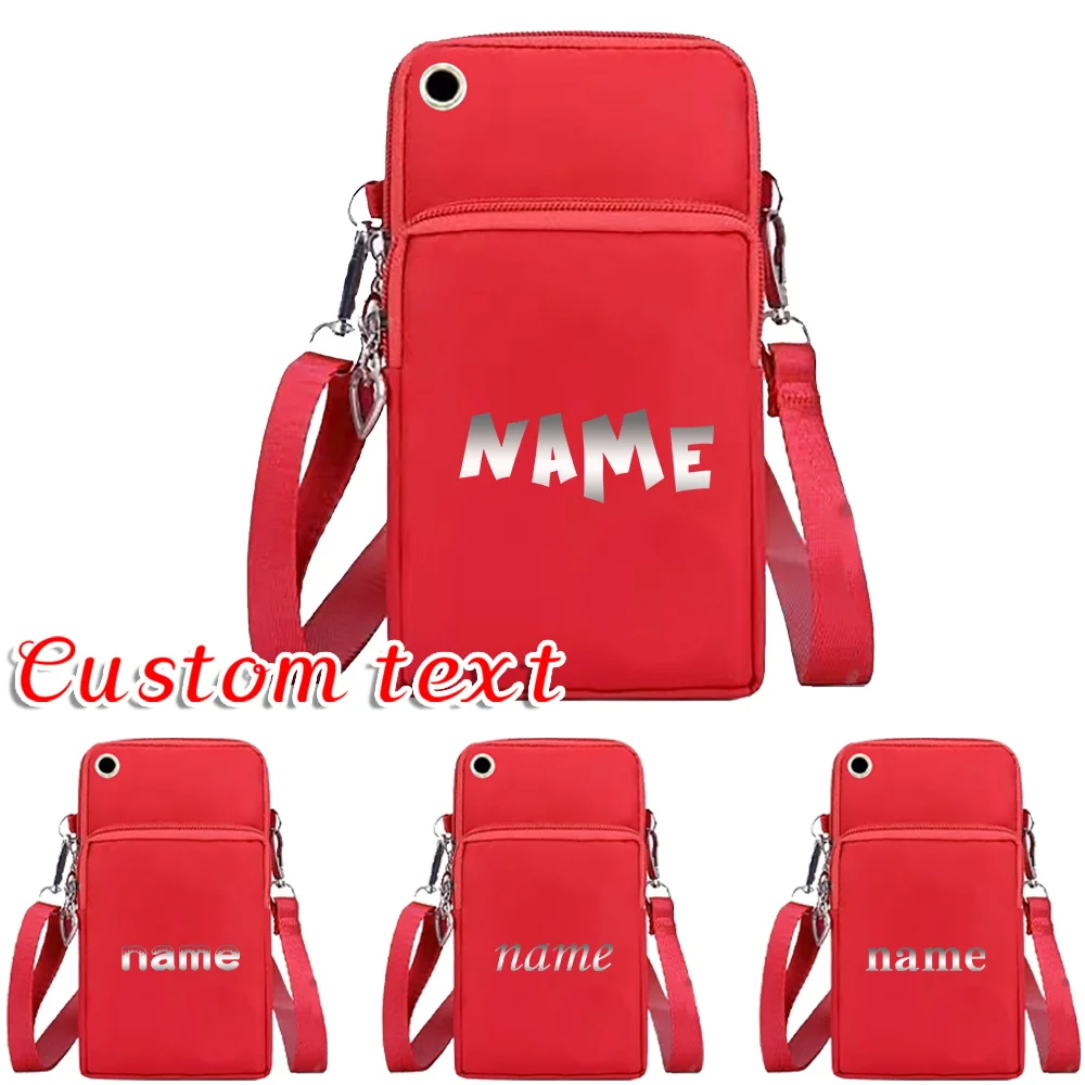 

Personalized Customization Name Red Portable Mobile Phone Bag Small Crossbody Bag Women's Wallet Canvas Mobile Phone Wallet