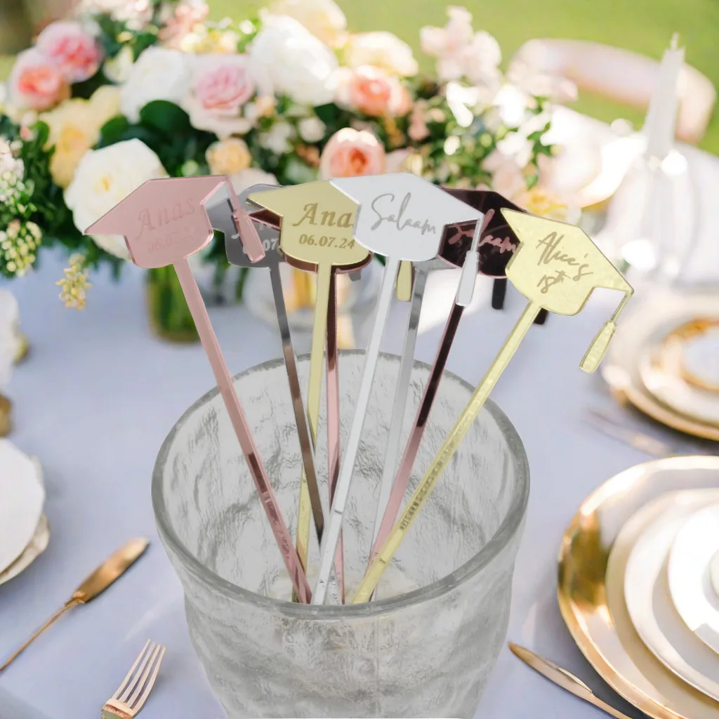 

12/60/120pcs Personalised Carved Party Cocktail Stirs Baptism Swizzle Decoration Party Table Decoration Graduation Drink Stirrer