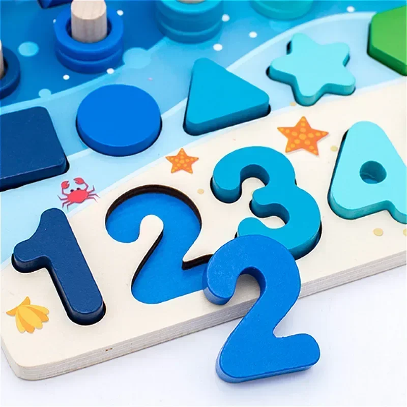 Montessori Educatief Houten Rekenspeelgoed Kleuters Druk Bord Tellen Vorm Kleuren Match Vissen Puzzel Leren Speelgoed Cadeau