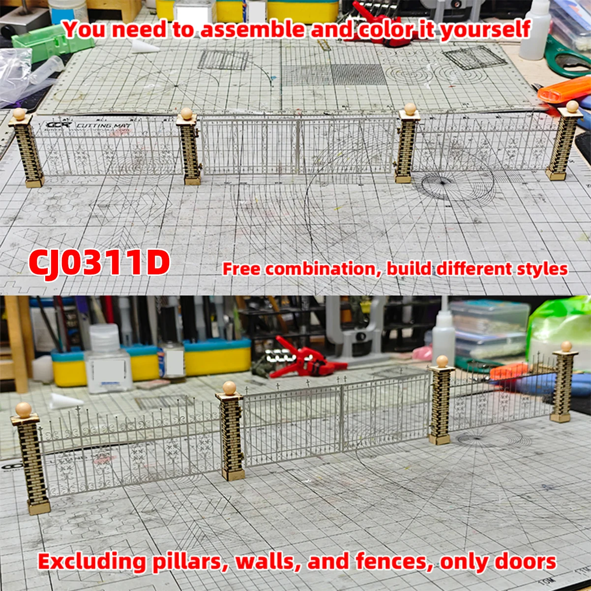 Photo Eatch PE Maßstabsmodellbausatz Architektur Baukonstruktion Europäischer Stil Metalltor Niedrige Tür Miniatur-Diorama 1/35 – Detail 5
