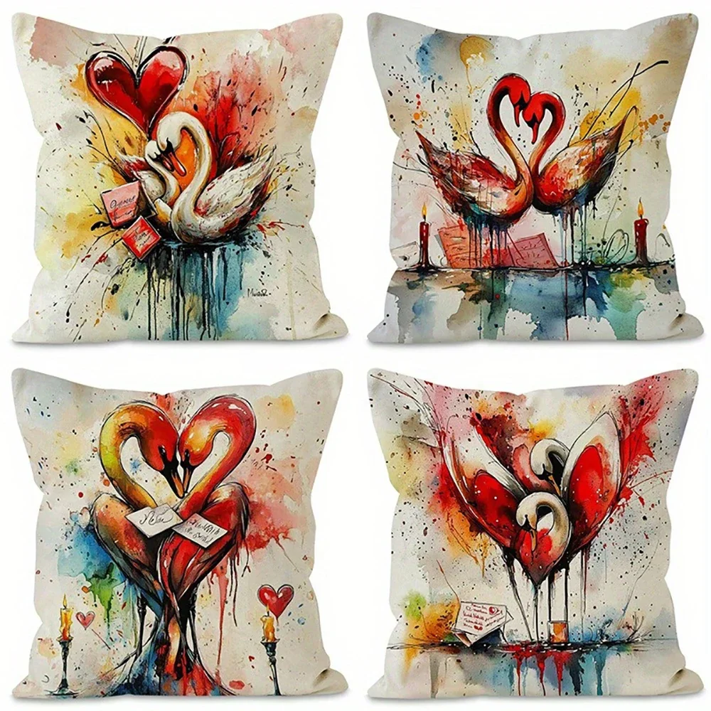 Swan in Heart-Shaped Pose on Pillowcase Suitable for Sofa Car Bedroom Decorative Cushion Cover Pillow Cover