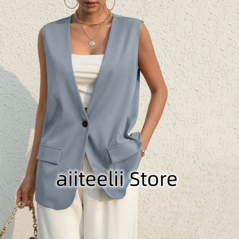 

2023 Women's Suit Vest Steampunk Style Single Row One Button Deep V Neck Slim Fit Business Casual Sexy Sleeveless Jacket Tops