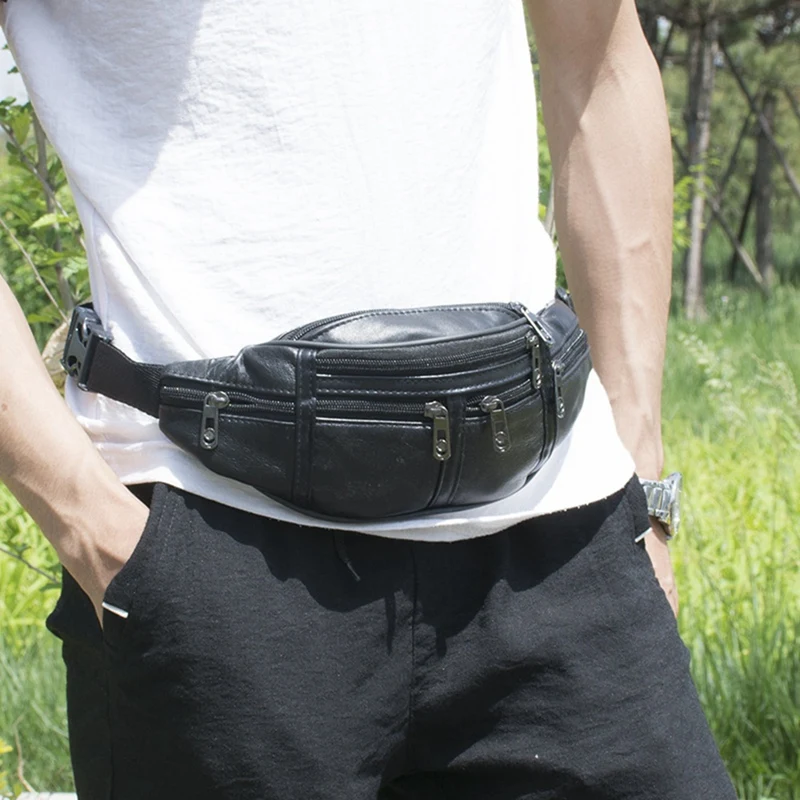 NEW-2X originální kůže pánský pás pack fanny pack muži kůže pás pás pytle telefon pouch malý komora kurýr pro muž