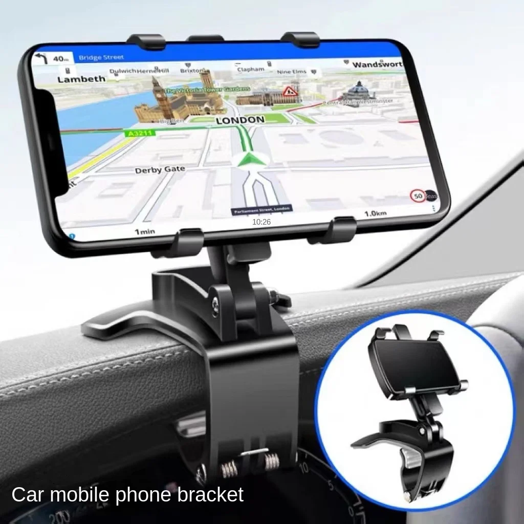 Multi-Function Rotating Car Phone Holder com Dashboard Mirror, Suporte de Navegação, Automóvel Universal Crads