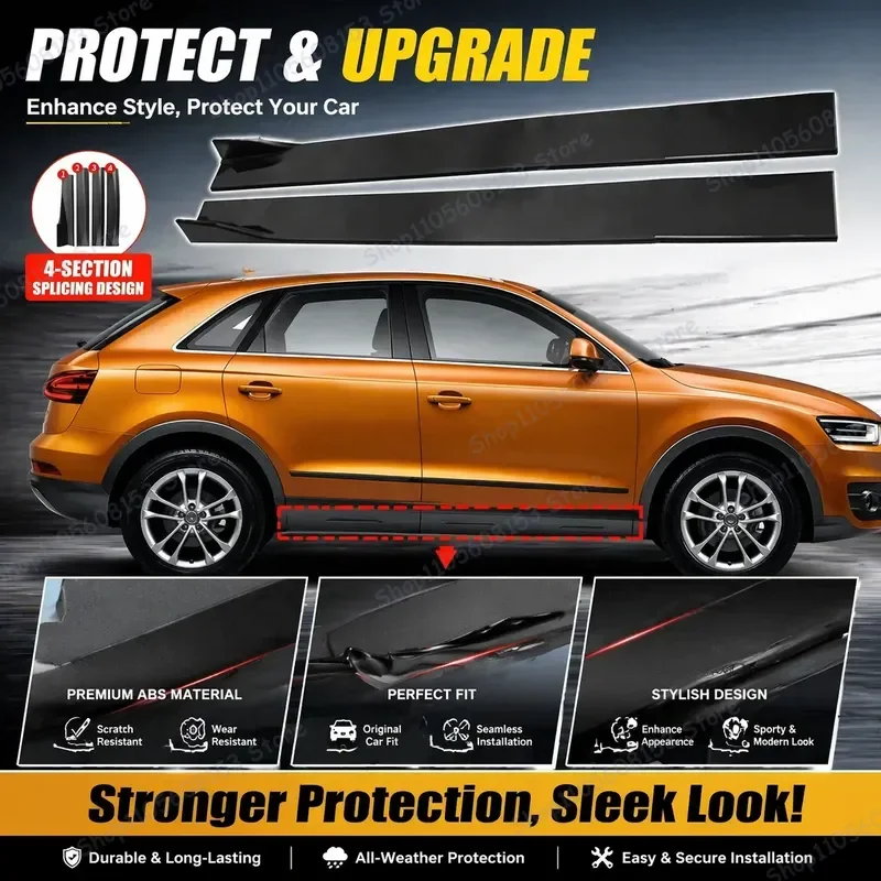 For AUDI RS S SLINE A4 A3 A6 Q3 Q7 TT B8 8P Universal 2.2m Side Skirt Extensions Rocker Panel Splitters Diffuser Winglets