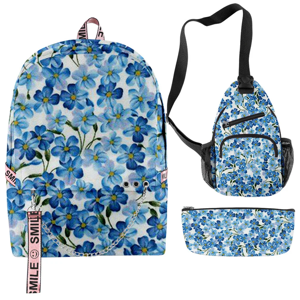 Jeugdig Bospatroon Gefragmenteerde bloemen 3 stks/set Rugzakken 3D Oxford Notebook multifunctionele Rugzak Borsttas Etui