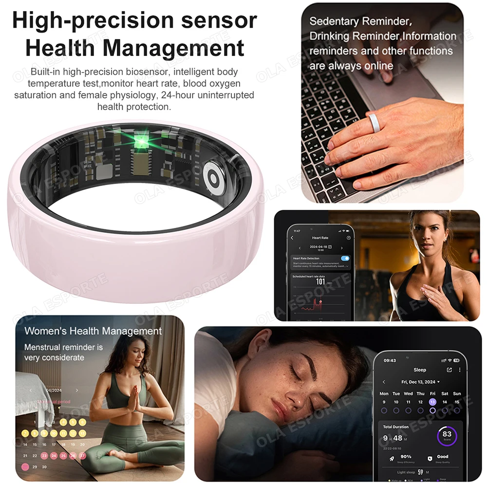 Smart Ring Health Monitor Fitness Tracker Ceramic Health Ring 2026 Sleep Tracking Heart Rate Blood Pressure With Charging Case