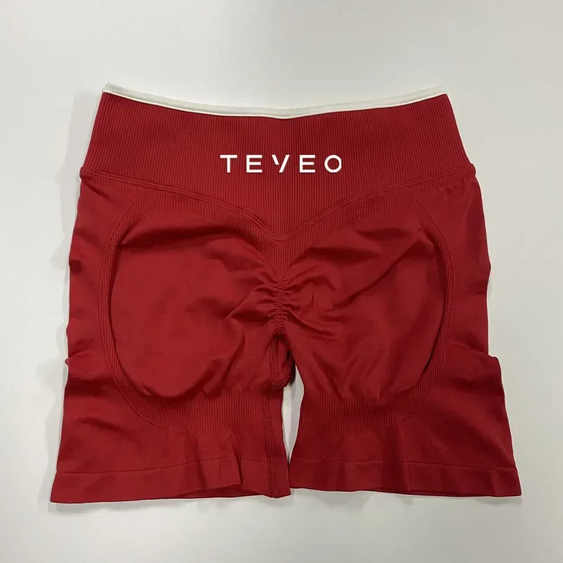 TEVEO – Short de Yoga pour femmes، pantalon de sport élastique، اللياقة البدنية، cyclisme، sculpté، froissé، Leggings courts de Yoga #5