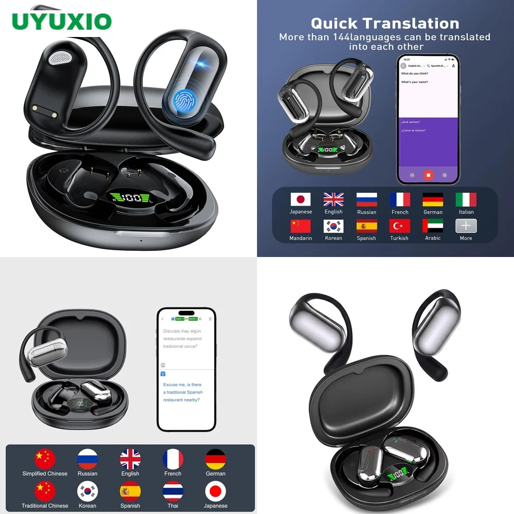 Écouteurs de traduction IA avancés 144 langues OWS Sans abonnement Écouteur OWS Traduction en temps réel BT 5.4 Ouvert 4 modes