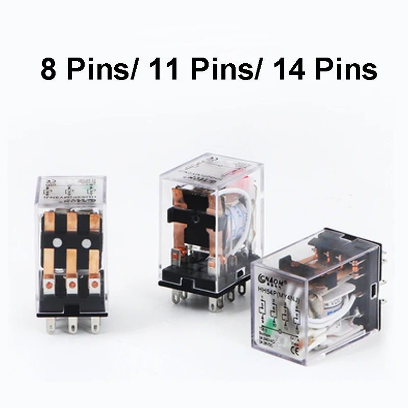 Intermediate Relay DC12V/24V AC220V HH52P-64P MY2NJ With LED Copper Coil Electromagnetic Switch Socket Base Silver Plate Contact