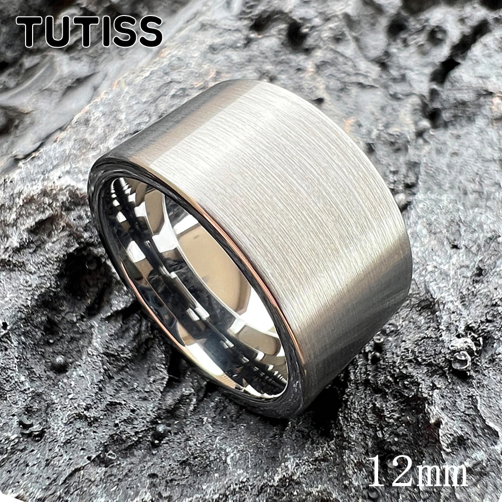 TUTISS Classics 10MM 12MM Men Women Flat Wedding Band Tungsten Carbide Ring Brushed Finish Comfort Fit Cize 7-15