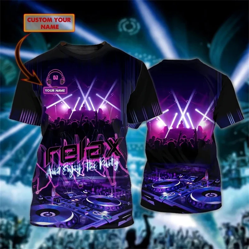 Custom Name 3D Printed DJ Music Graphic Men's T-Shirt Summer Fashion Unisex Casual Sjort Sleeve T Shirt Gift For DJ Lovers Tops