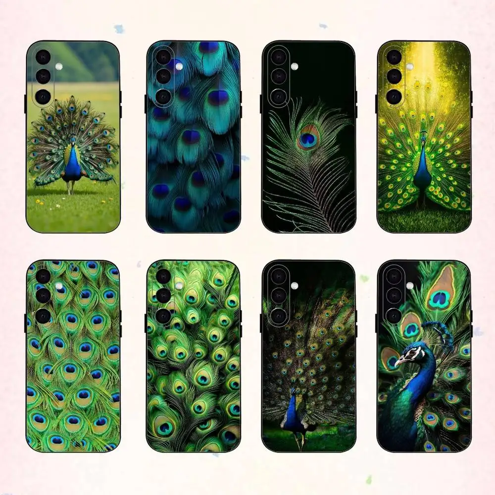 

V-Vibrant Peacock Feather phone Case For Samsung Galaxy A73,A72,A71,A70,A53,A52,A51,Others Soft Black Shell