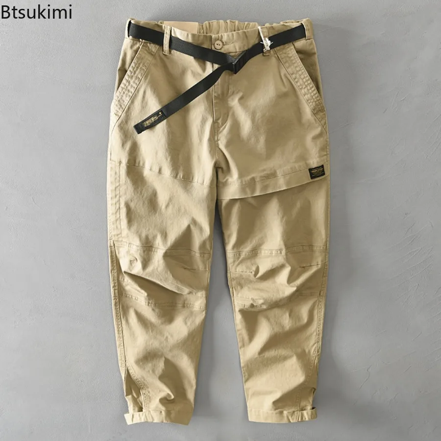 2025 Men's Solid Color Cotton Cargo Pants Japanese Style Casual Baggy Trouser Fashion Streetwear Autumn Winter Men Clothes Pants