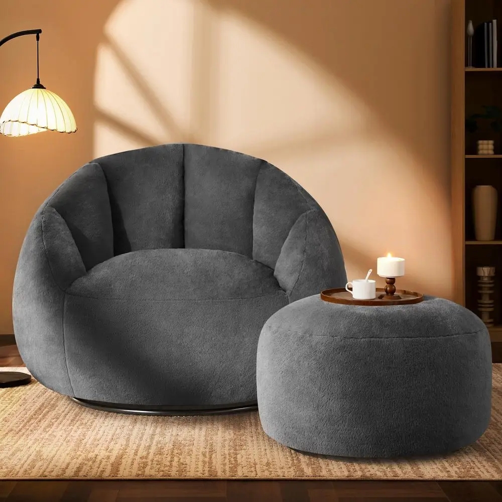 

Swivel Giant Bean Bag Chair for Adults with Ottoman Comfy Plush Round Shell Soft Accent Chaise Lounge Indoor Reading Chair, Ove