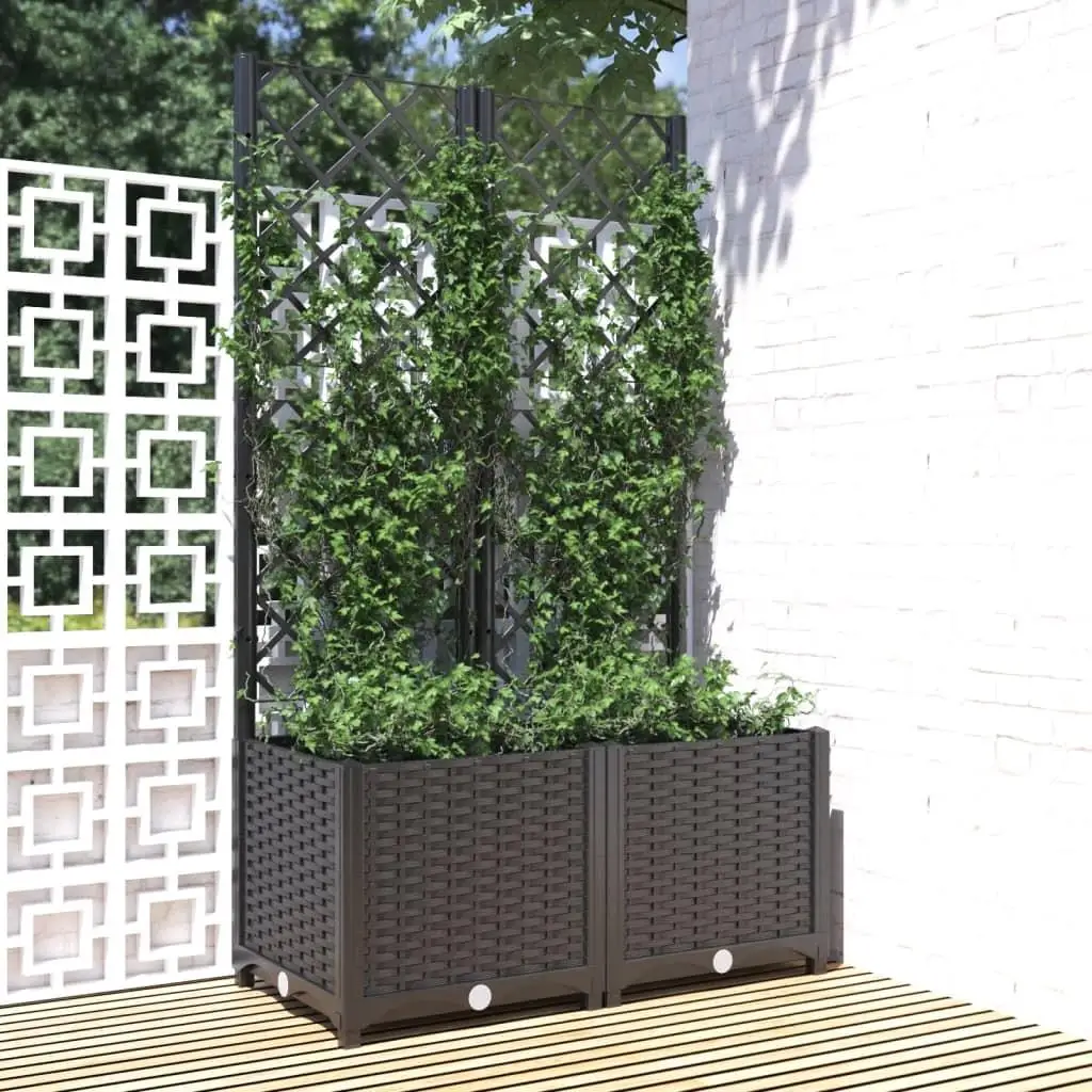 Black Garden Planter with Trellis, 80x40x136 cm, Durable PP Material for Outdoor Use