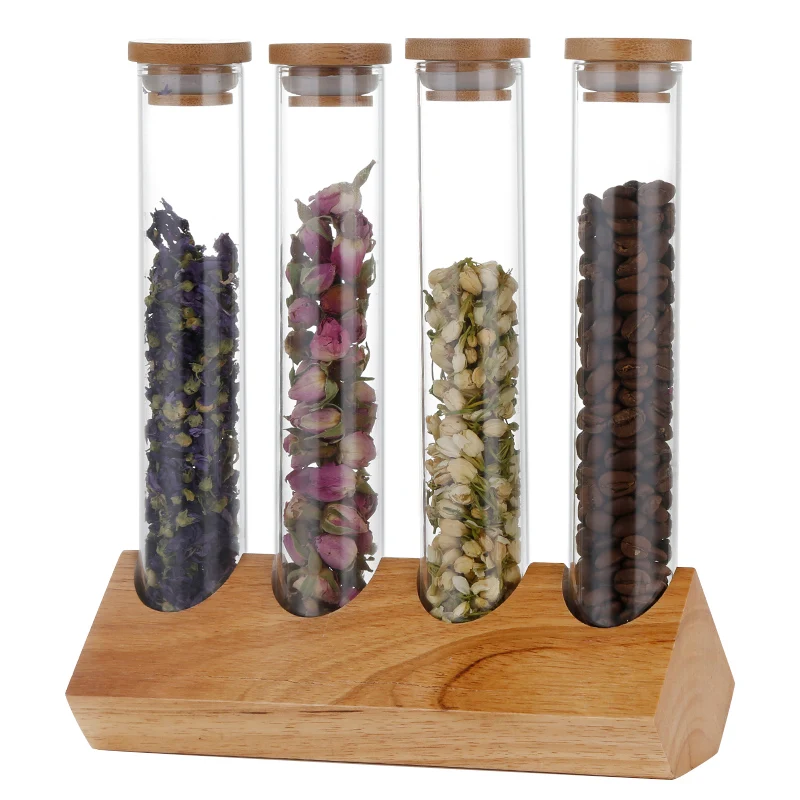 Wooden Coffee Beans  Flower  Tea  Display Rack Stand  Glass Test Tube sealed Storage Decorative Ornaments