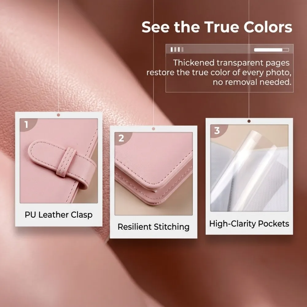 128 Pockets PU Photo Album Pink Blue Purple 6.1*7.87in Picture Storage Book PU Photo Album Ticket Organizer Album