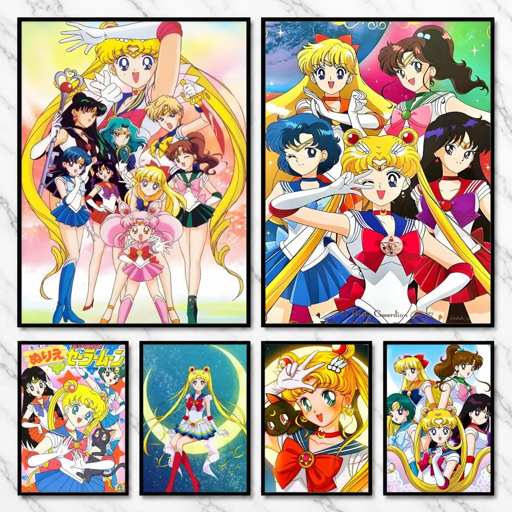 Sailor Moon 90s Magic Guardians Romance Anime Fate Poster Self-Adhesive Unframed Fashion Wall Prints for Office & Home Decor