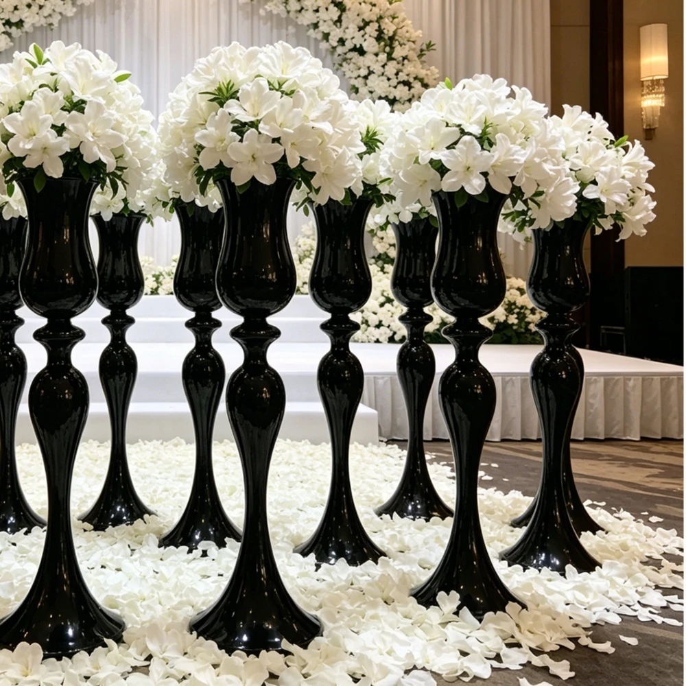 6/10pcs)60-110cm)Wedding Decoration Black Column vases Candle Holder Metal Candle Stand Decorative Props for Events