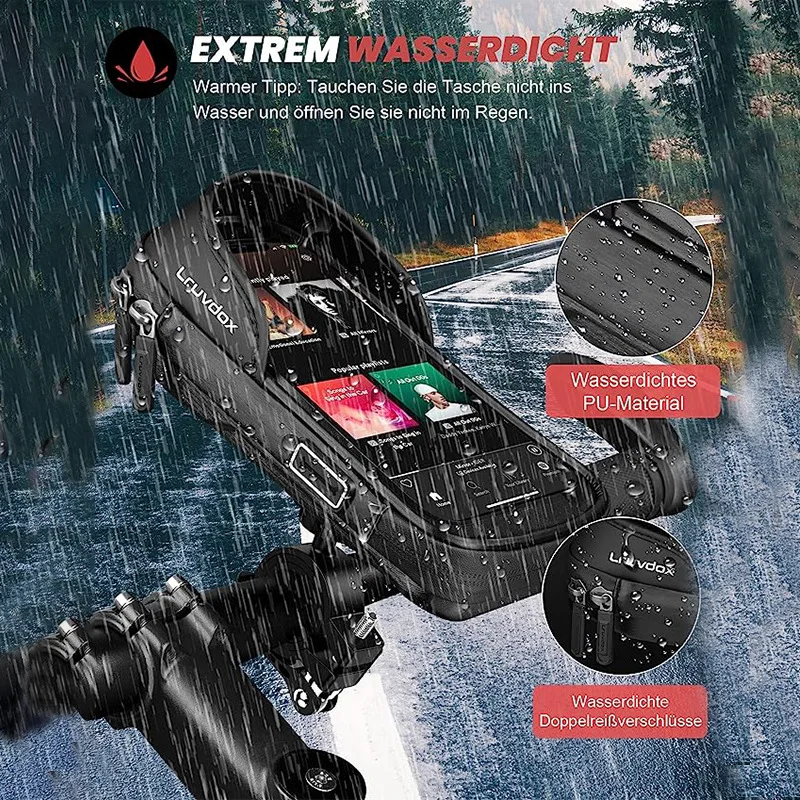 حقيبة حامل هاتف للدراجة مقاومة للماء IPX6 - 360 درجة °   شاشة تعمل باللمس للدراجة النارية الإلكترونية