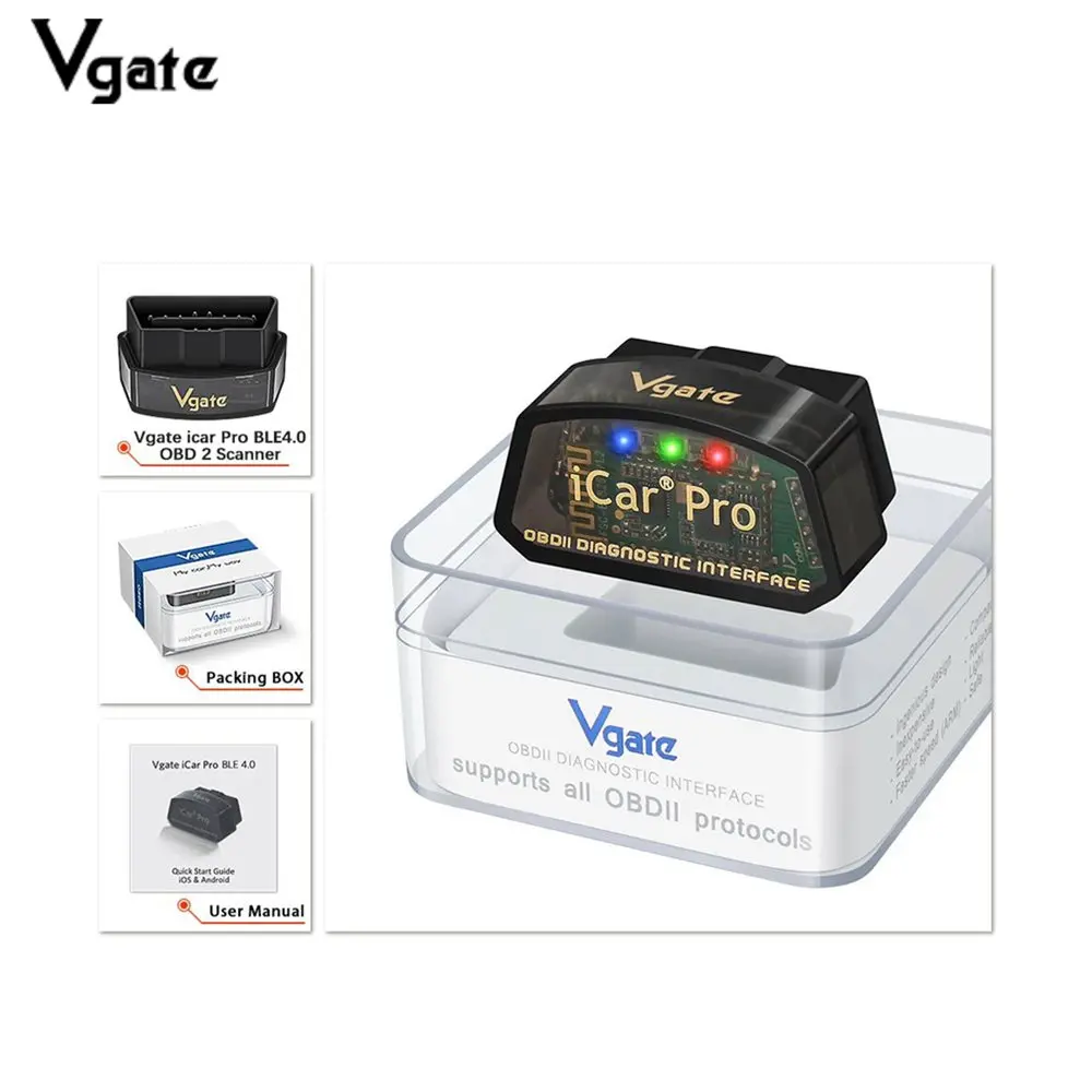 Vgate iCar Pro elm327 V2.3 OBD 2 OBD2 Car diagnostic Tools WIFI Bluetooth 4.0 for Android/IOS BT3.0 For Android ODB2 Car Scanner