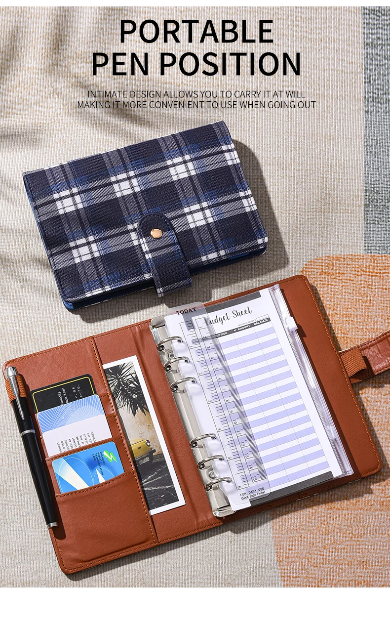 A6 Retro Karierter DIY Ringbuch-Einband Tagebuch Agenda Planer Papiereinband Schulbedarf – Detail 6