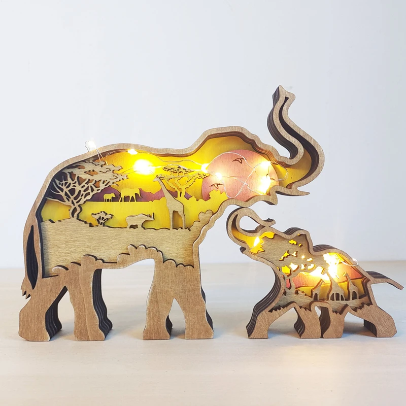 Hollow Animal Home Office Wooden Crafts Creative North American Forest Wolf Totem Elk Brown Bear Ornaments