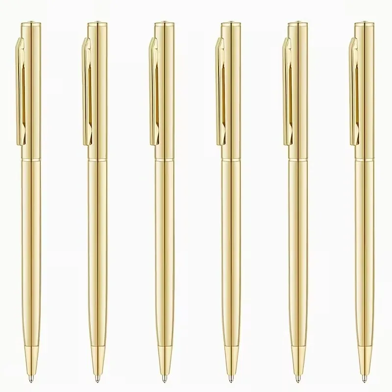 2/6pcs Golden Metal Ultra-Thin Retractable Ballpoint Pen with a Medium Tip, Smooth Writing, Made of Metal, Ideal for Weddings