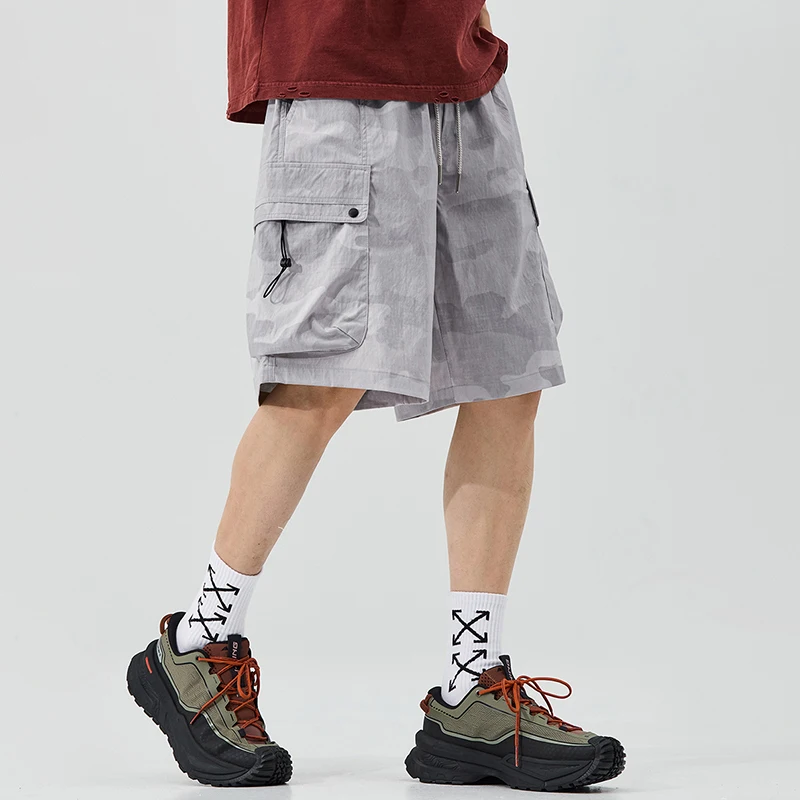メンズ カジュアル カーゴ ジム ランニング トレーニング アスレチック ショーツ 夏 アイスシルク ウエストゴム 軽量 速乾性 アウトドア ワークショーツ