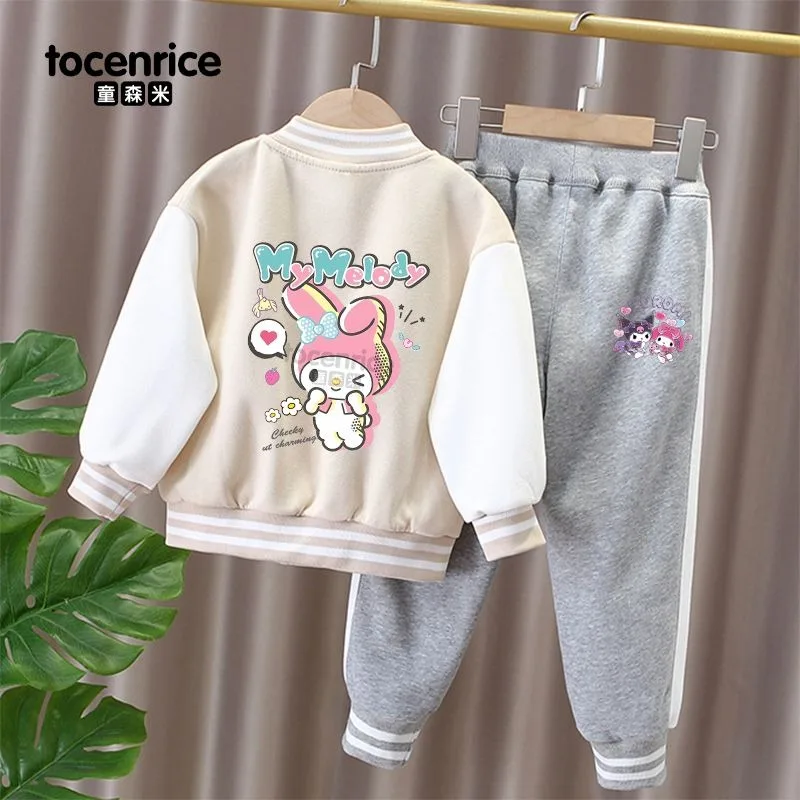 My Melody Anime Kawaii MINISO Ins Long Sleeve Coat Pants Clothes Cute Kuromi Baseball Clothing Sweatpants Gifts for Girls