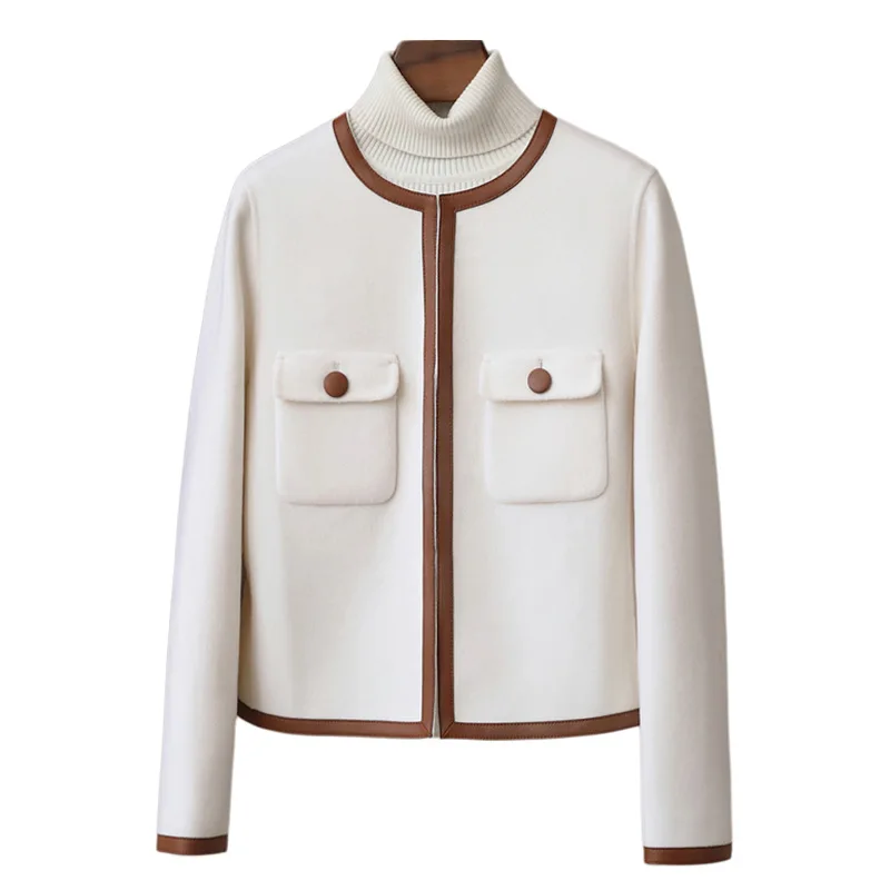 ربيع جديد 30 الكشمير معطف الصوف على الوجهين 2025 نمط عطرة صغيرة جولة الرقبة سترة صوفية للنساء #1