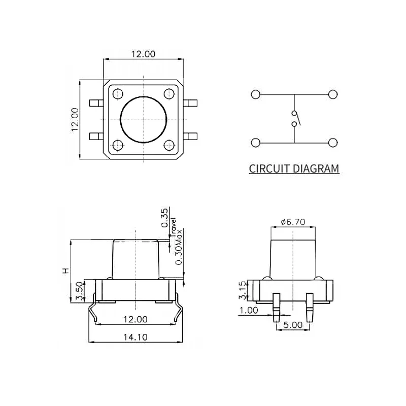 50 قطعة/صندوق PCB اللمس اللباقة مفتاح بـزر دفع DIP 4Pin التبديل الجزئي 12x12x4.3/5/6/6.5/7/8/9/10/11/12 مللي متر #6