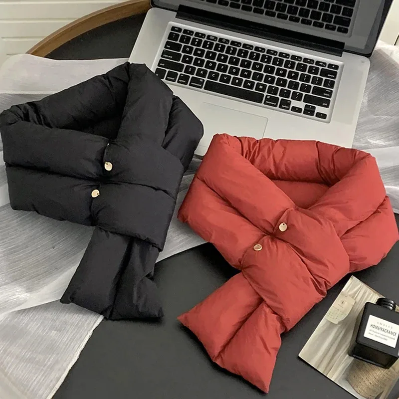 

Simple Fashion Down Cotton Winter Scarf Windproof Thickened Ring Scarf Warm Soft Cross Ring Scarves Outdoor Sports