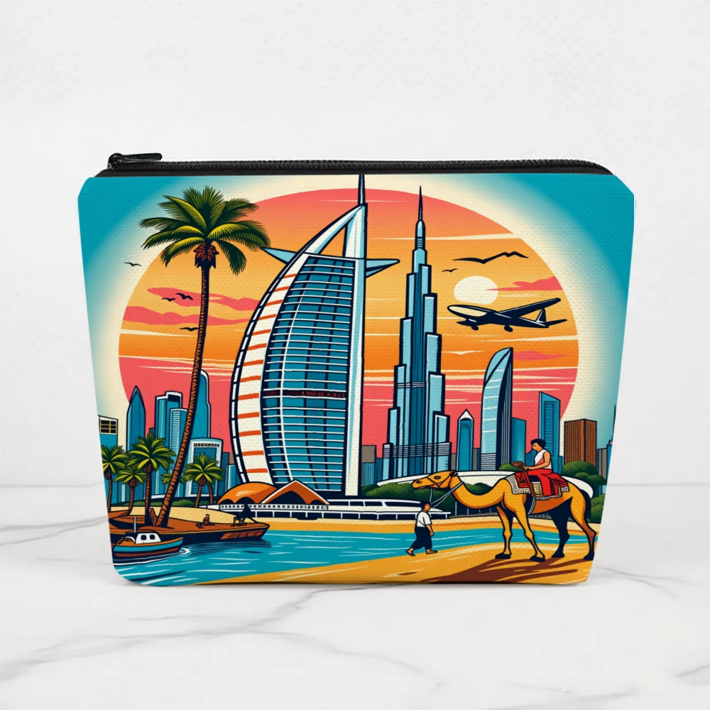 Dubai Skyline Sunset Camel Makeup Bags for Girls Cosmetic Pouch Toiletry Bag Pencil Case Travel Storage