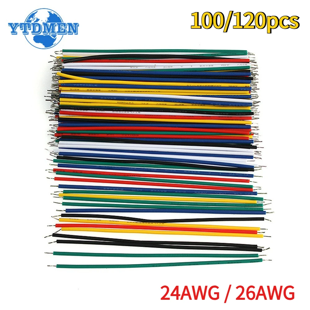 100/120pcs Tin-Plated Breadboard PCB Solder Cable 24AWG 26AWG Electronic Wires Black Red Blue Green White Yellow Connector Wire